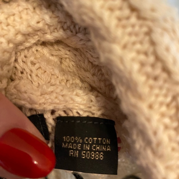 Beautiful oatmeal colored cable knit sweater in size L. Runs a bit small. EUC - Picture 4 of 4